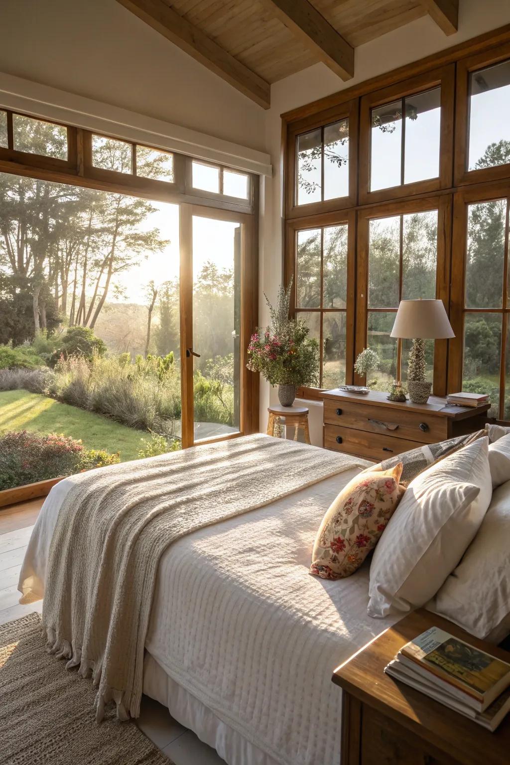 Sunlight enriches the positive energy in a feng shui bedroom.