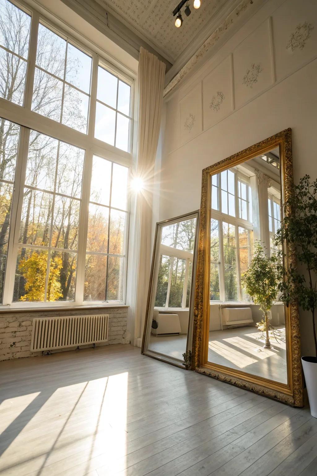 Mirrors enhance sunlight, brightening any room.