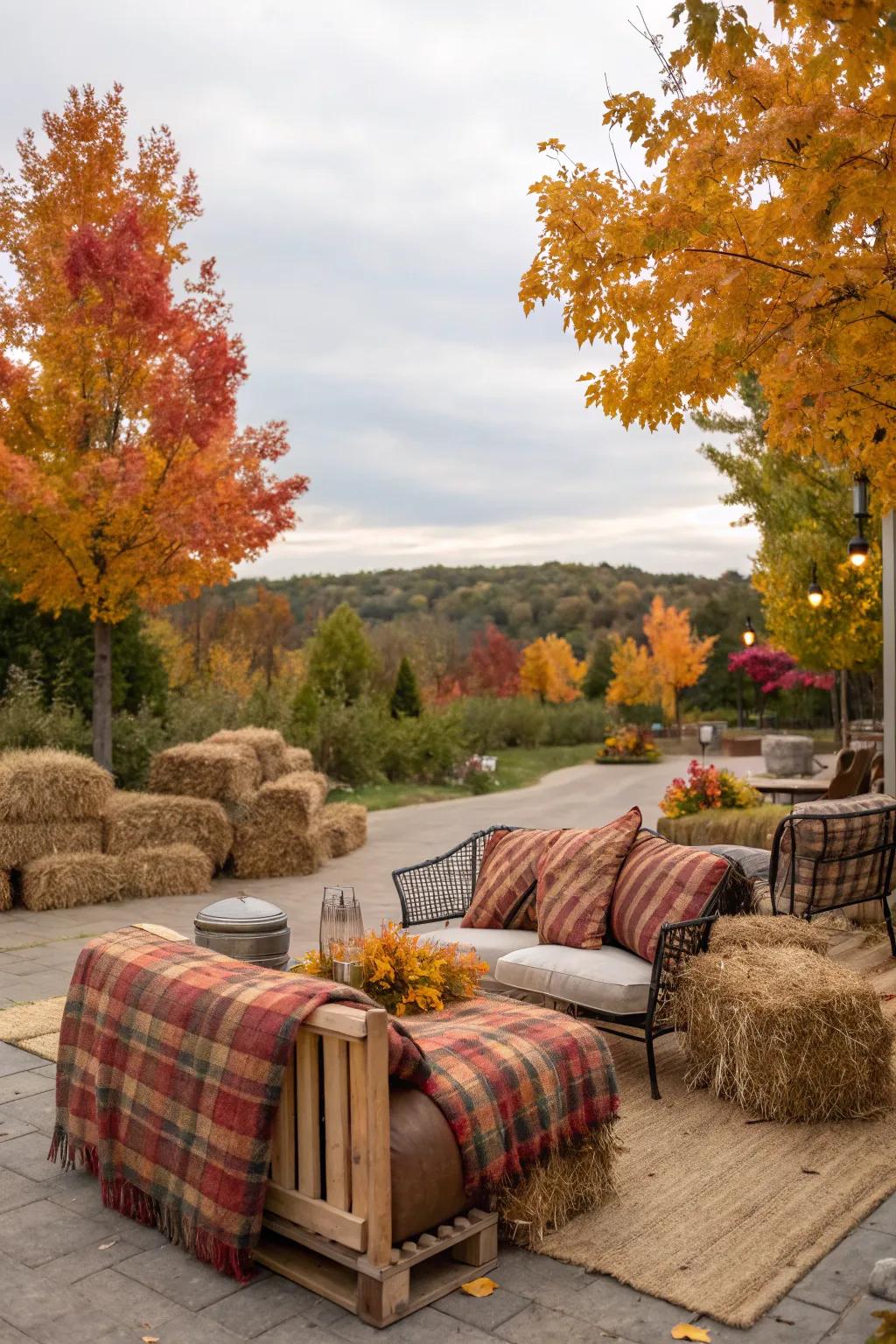 Piles of straw can make a relaxing setting for open-air autumn celebrations.