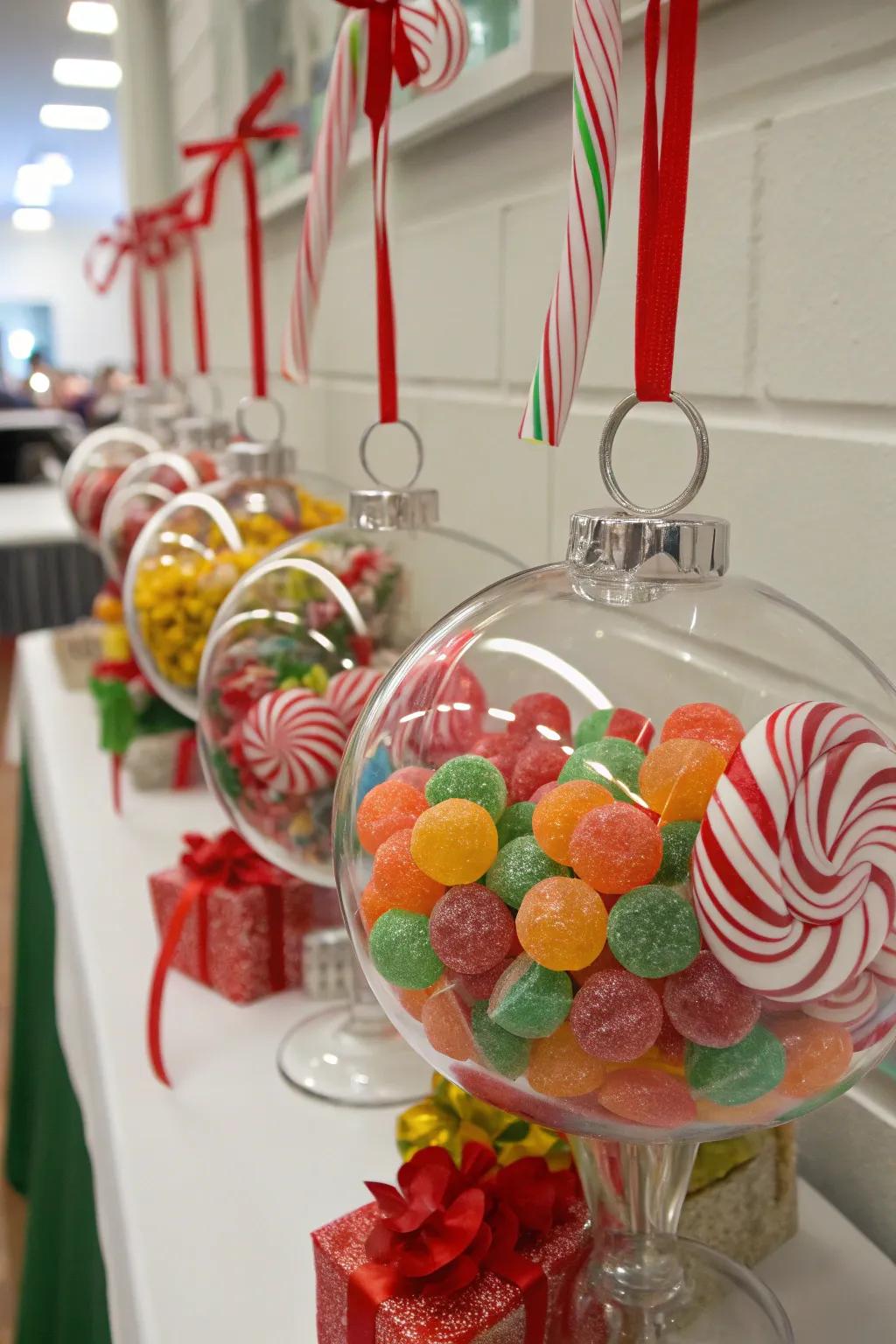 Candy-filled ornaments inject a sugary flair into your decorations.