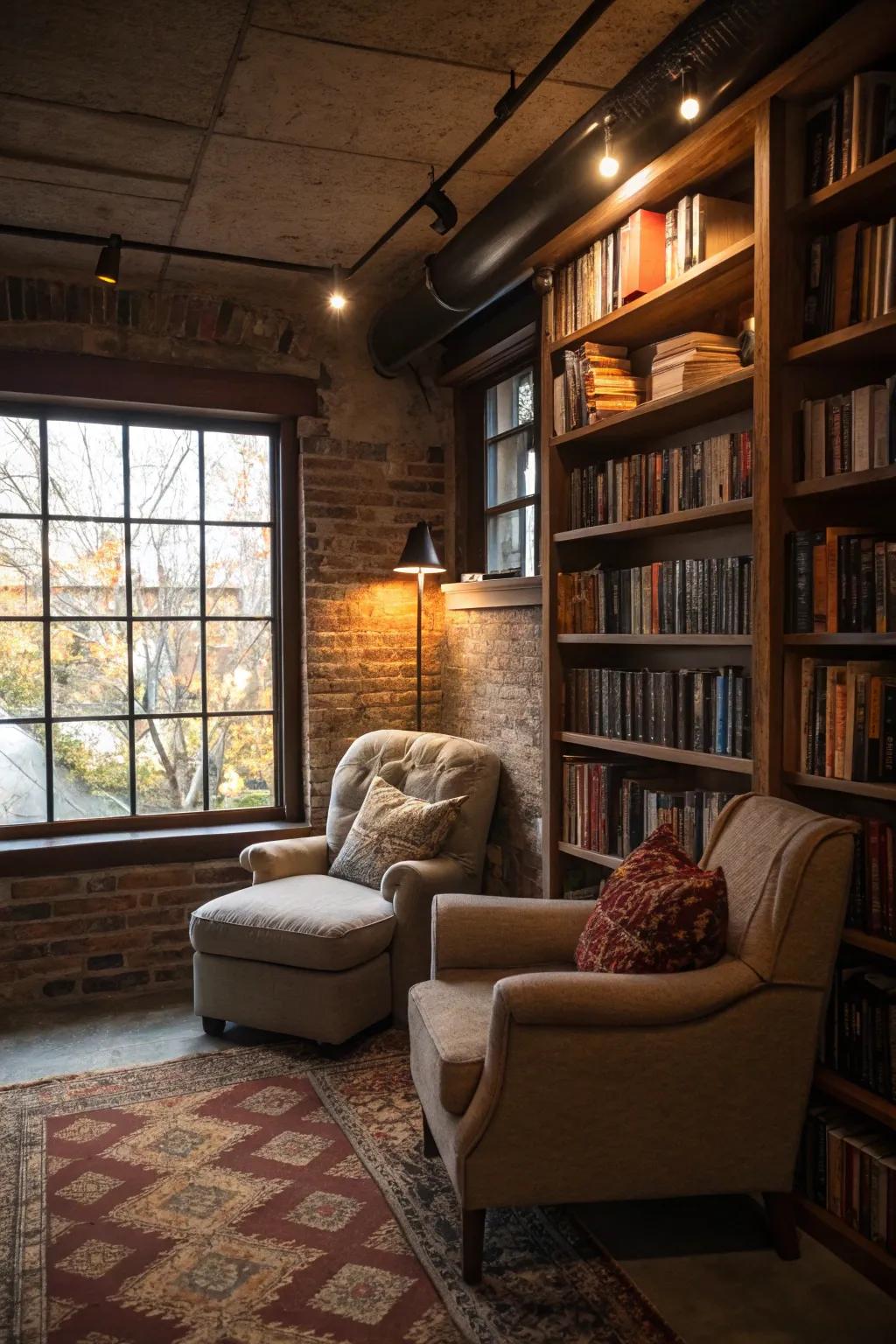 A peaceful nook featuring plush seating by the window entices you to unwind.