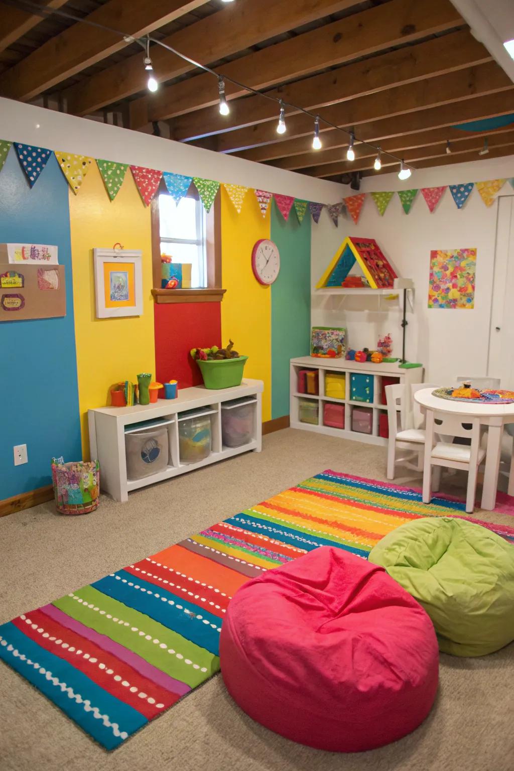 Design a secure and enjoyable play area for children in your crawl space.
