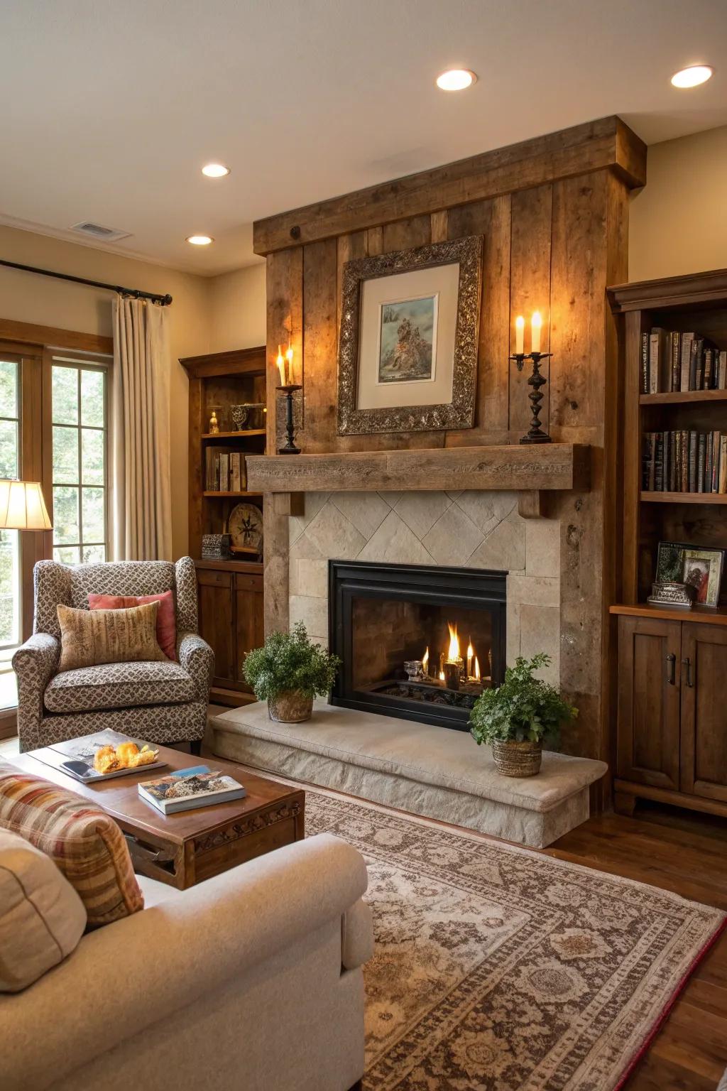 Wood highlights give your fireplace warmth and personality.