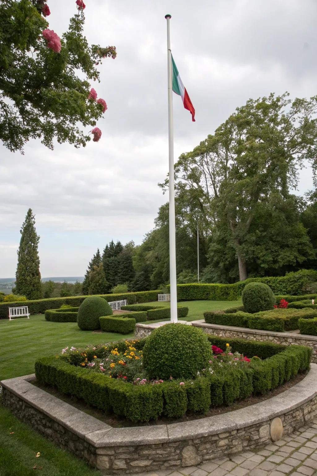 Rock perimeters deliver a sharp and classic semblance surrounding flagpoles.