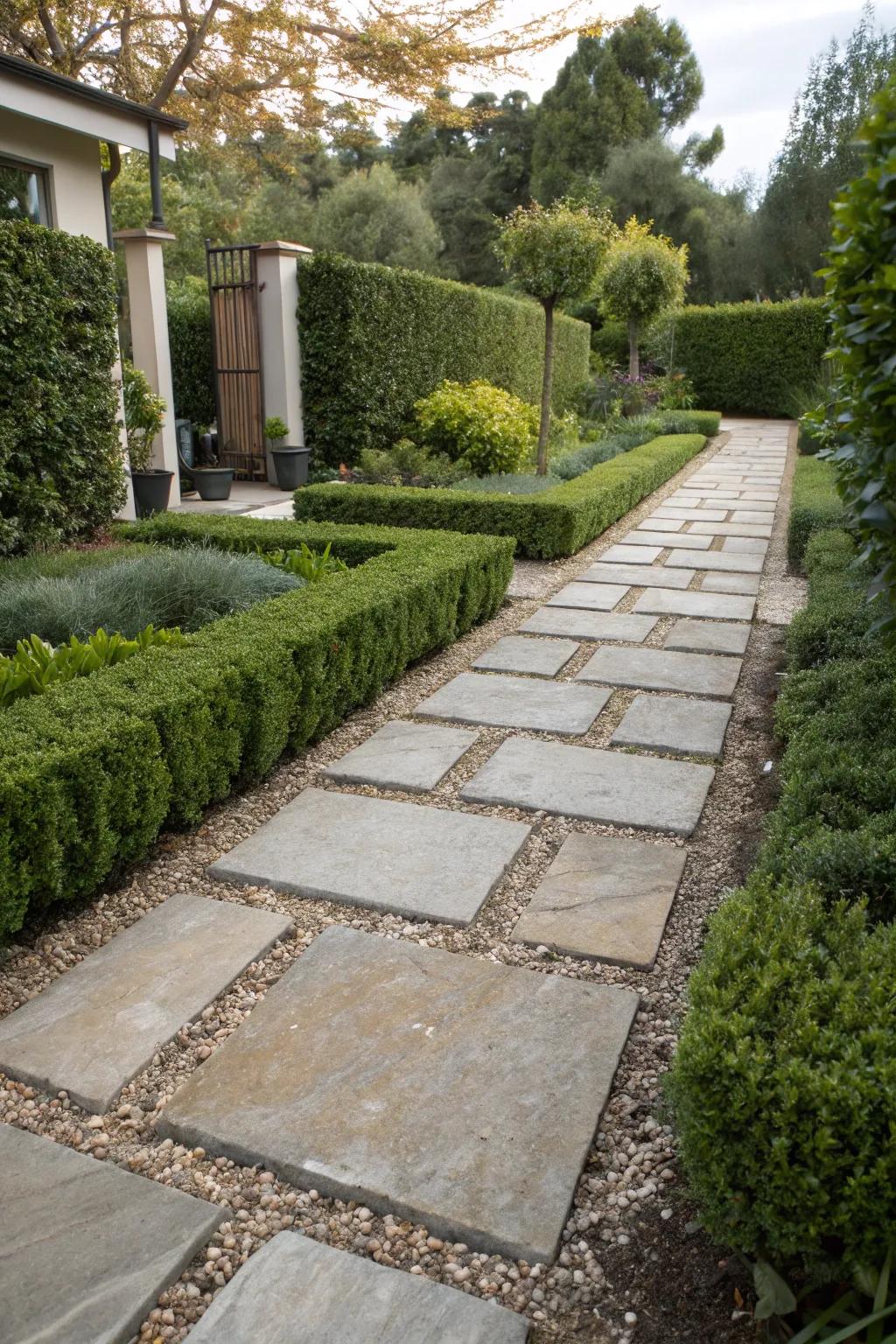 Slate and granite unite to form a strikingly textured garden pathway.