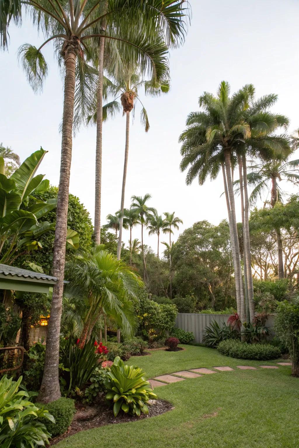 Palms establish the ambiance for a tranquil tropical hideaway in your yard.