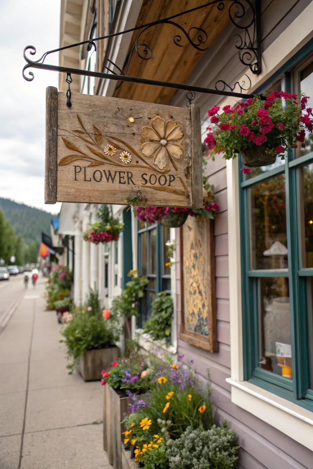 Country timber marker imparting ageless sophistication to the storefront