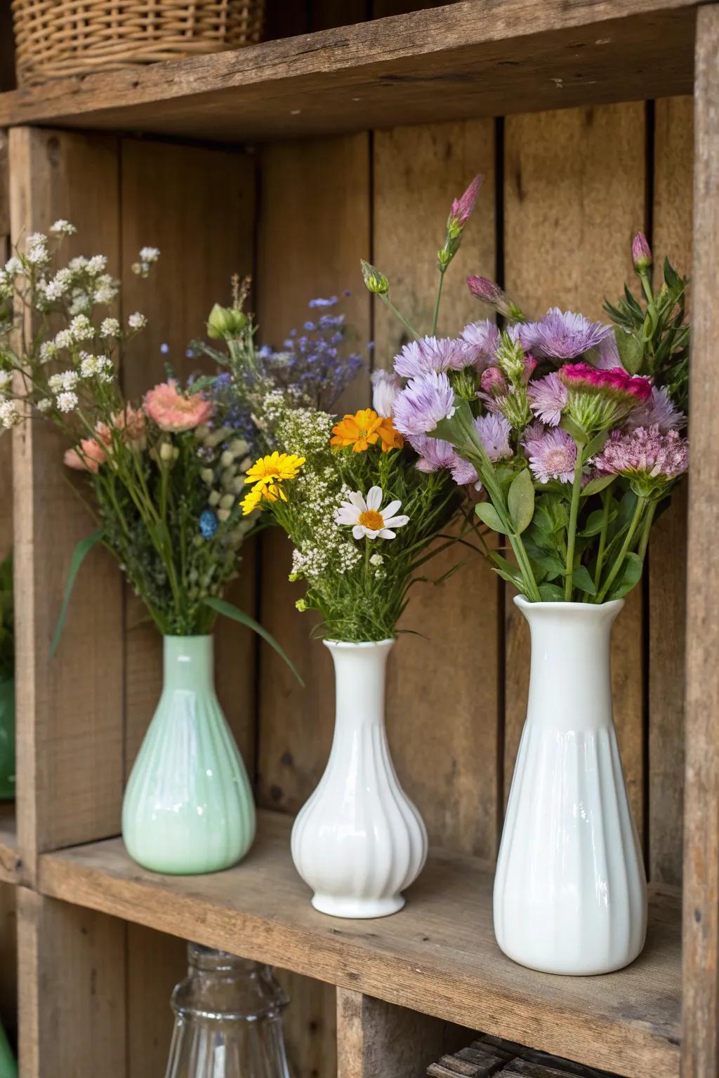 Establish enduring elegance with DIY milk glass vases tailored for your flowers.