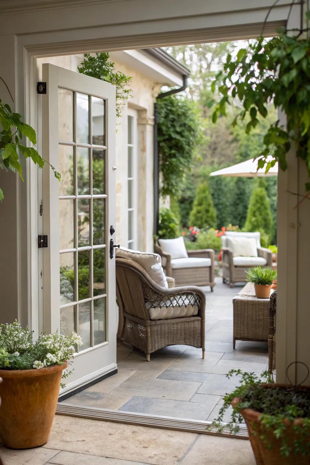 French doors offer a smooth transition to outdoor living areas.