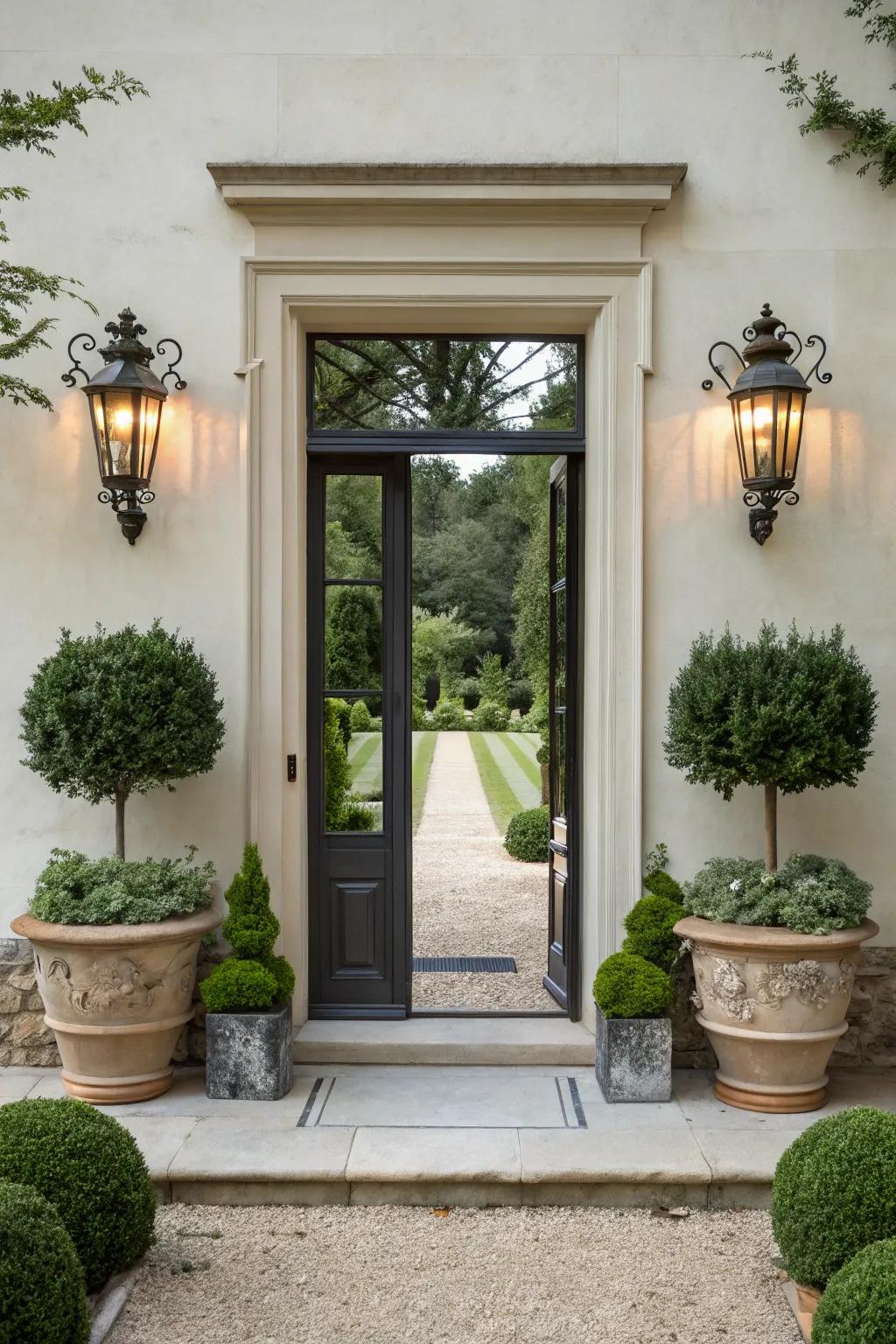 Symmetry imparts sophistication to any entryway.