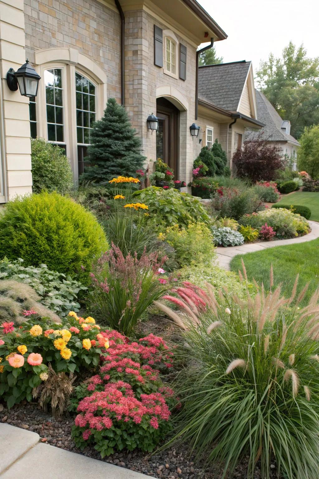 A varied plant selection creates a vibrant garden