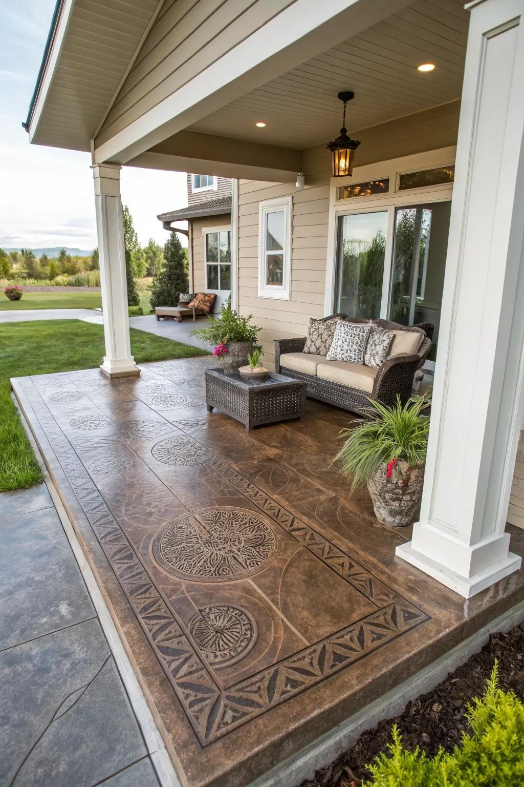 Concrete floors offer a stylish and customizable option for modern porches.