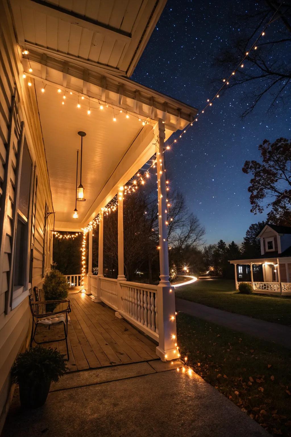 A warm, inviting ambiance created with string lights.