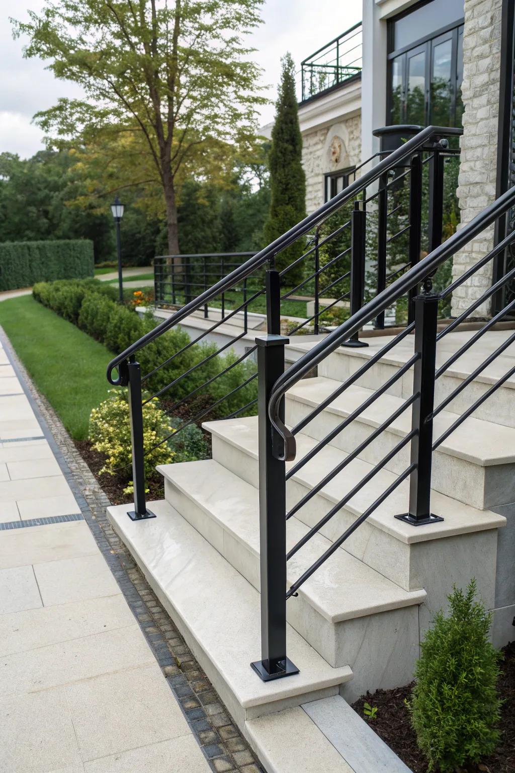 Contemporary metal railings contribute a modern flair.