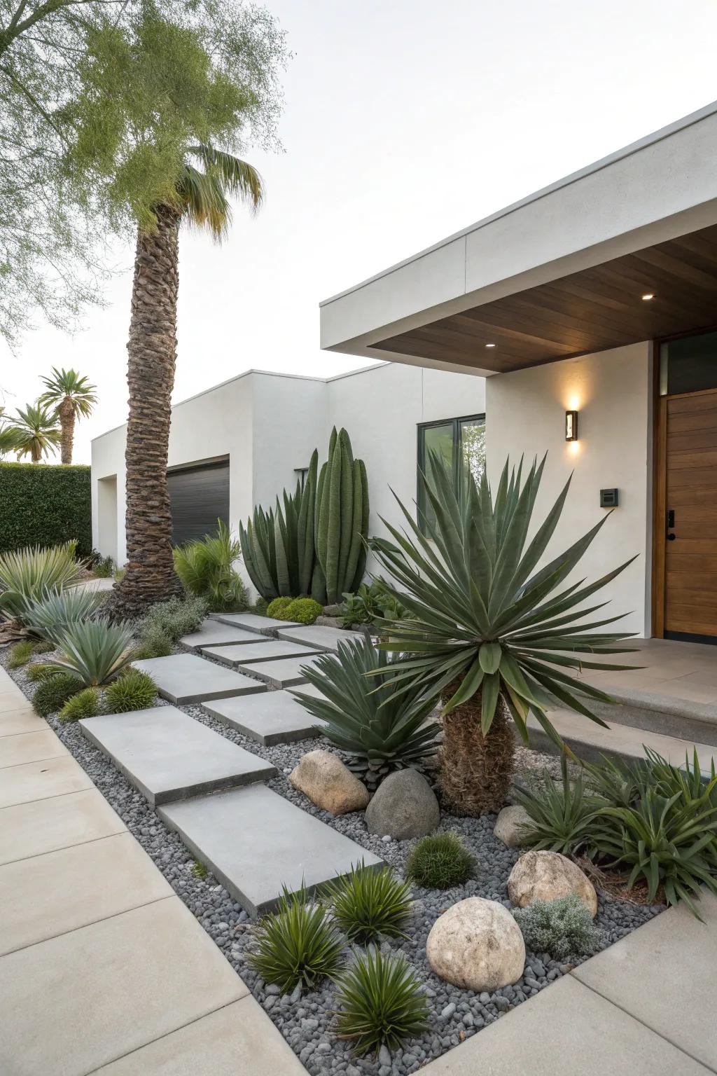 Statement plants like yucca and agave bring height and drama to contemporary landscaping.