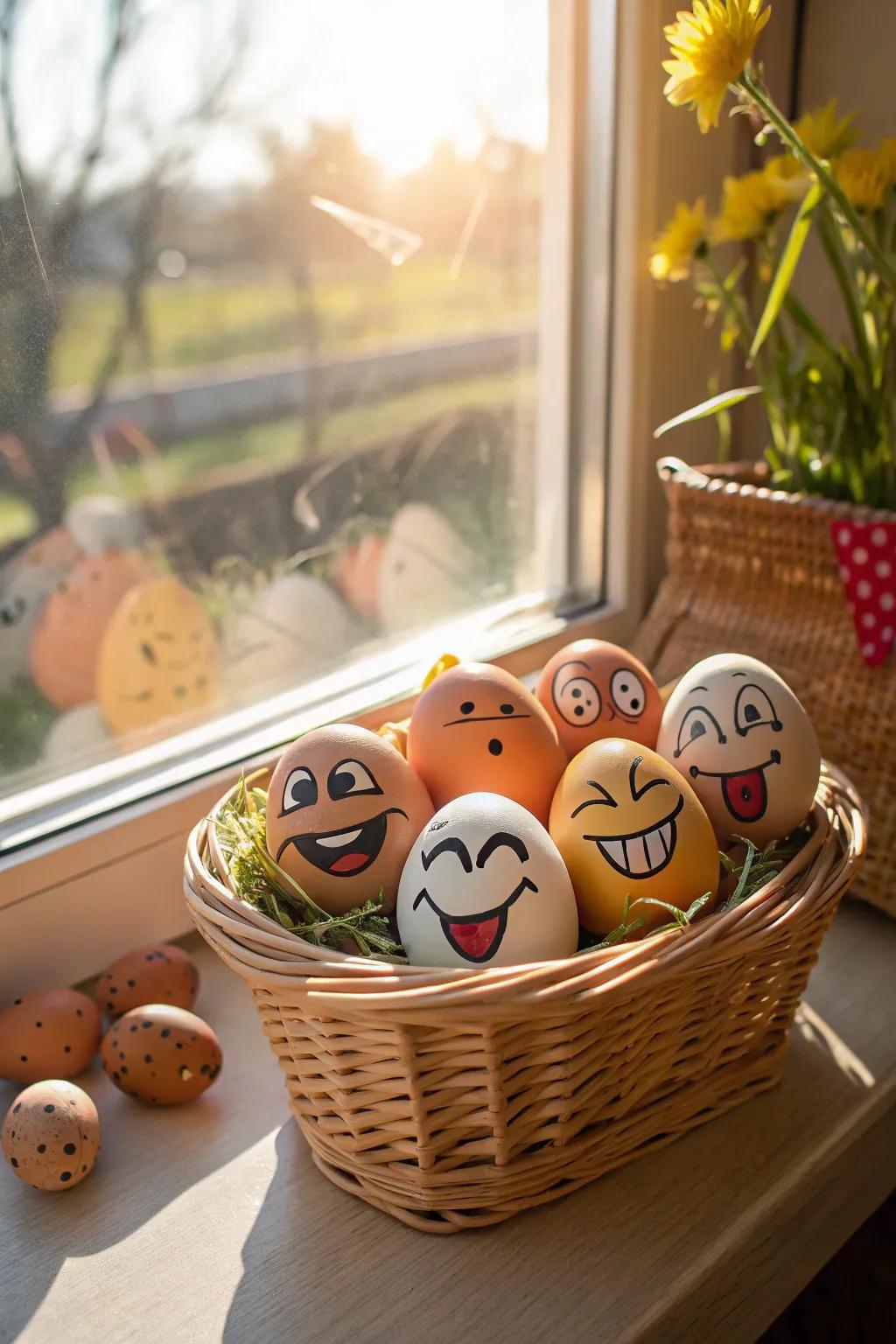 Eggs showcasing emotional expressions brightening up any scene.