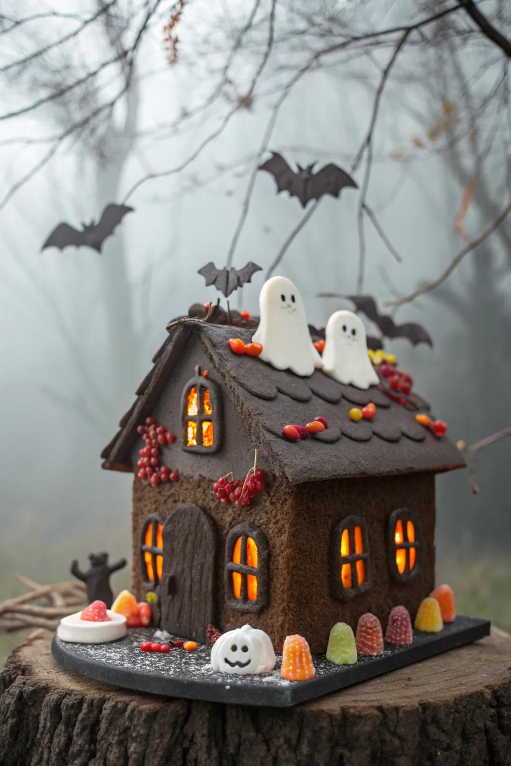An eerie gingerbread house radiating All Hallows' Eve allure
