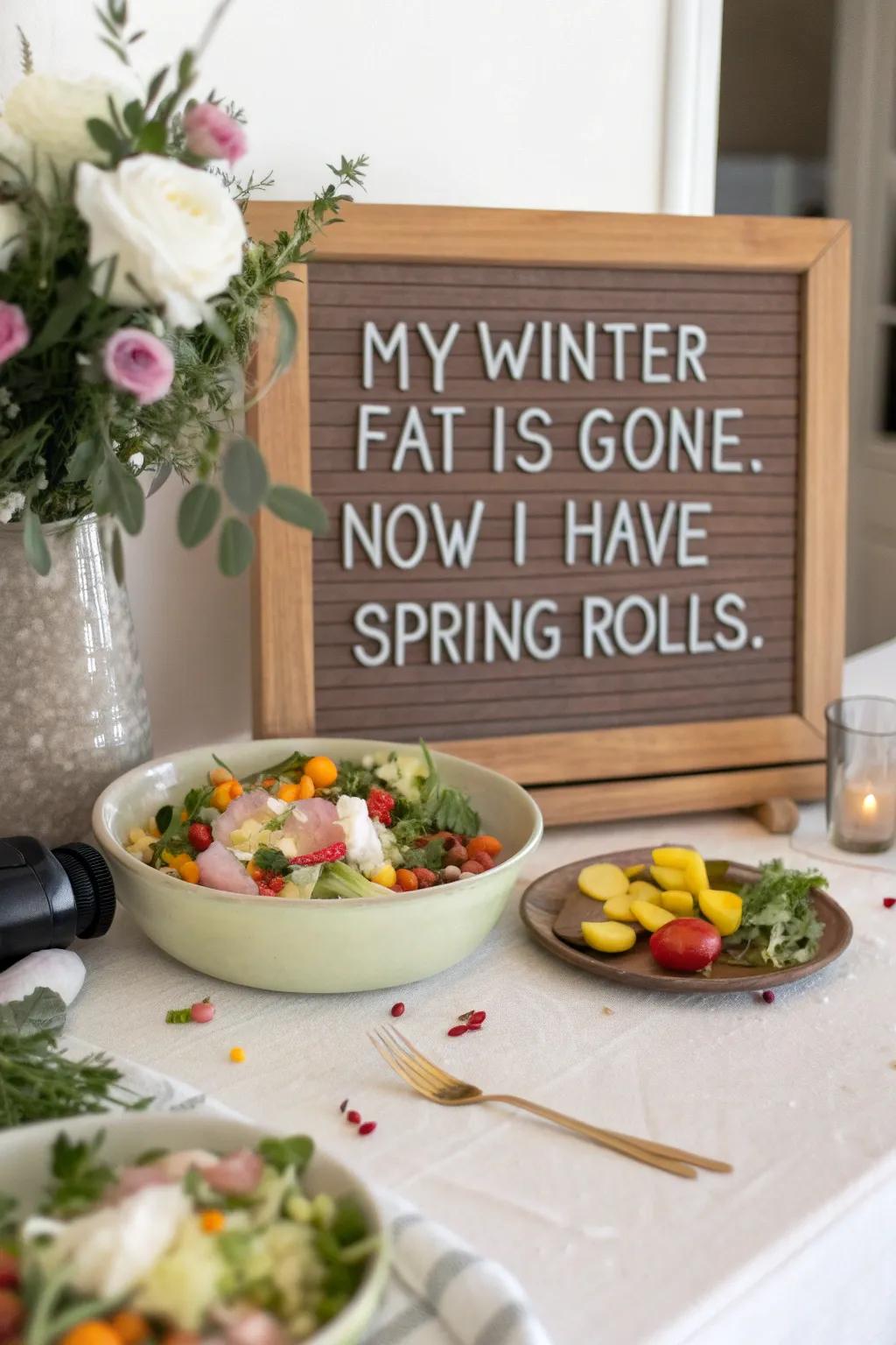 Celebrate the shift to lighter meals with a dash of wit.