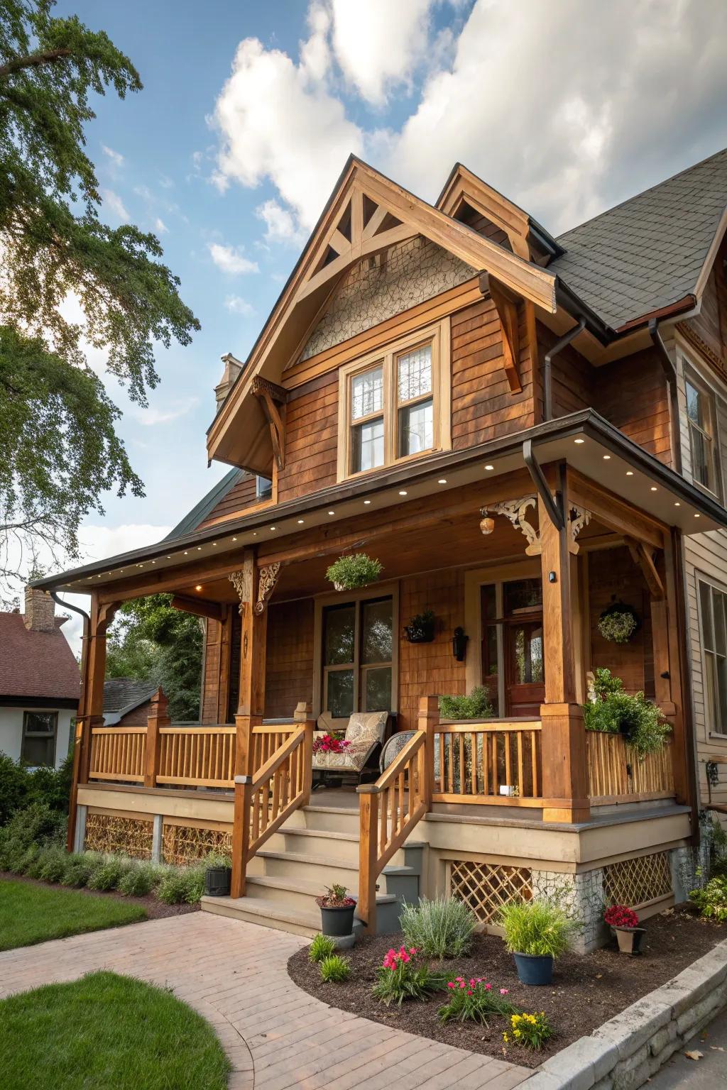 Craftsman-style gables radiate a welcoming, artisanal charm.