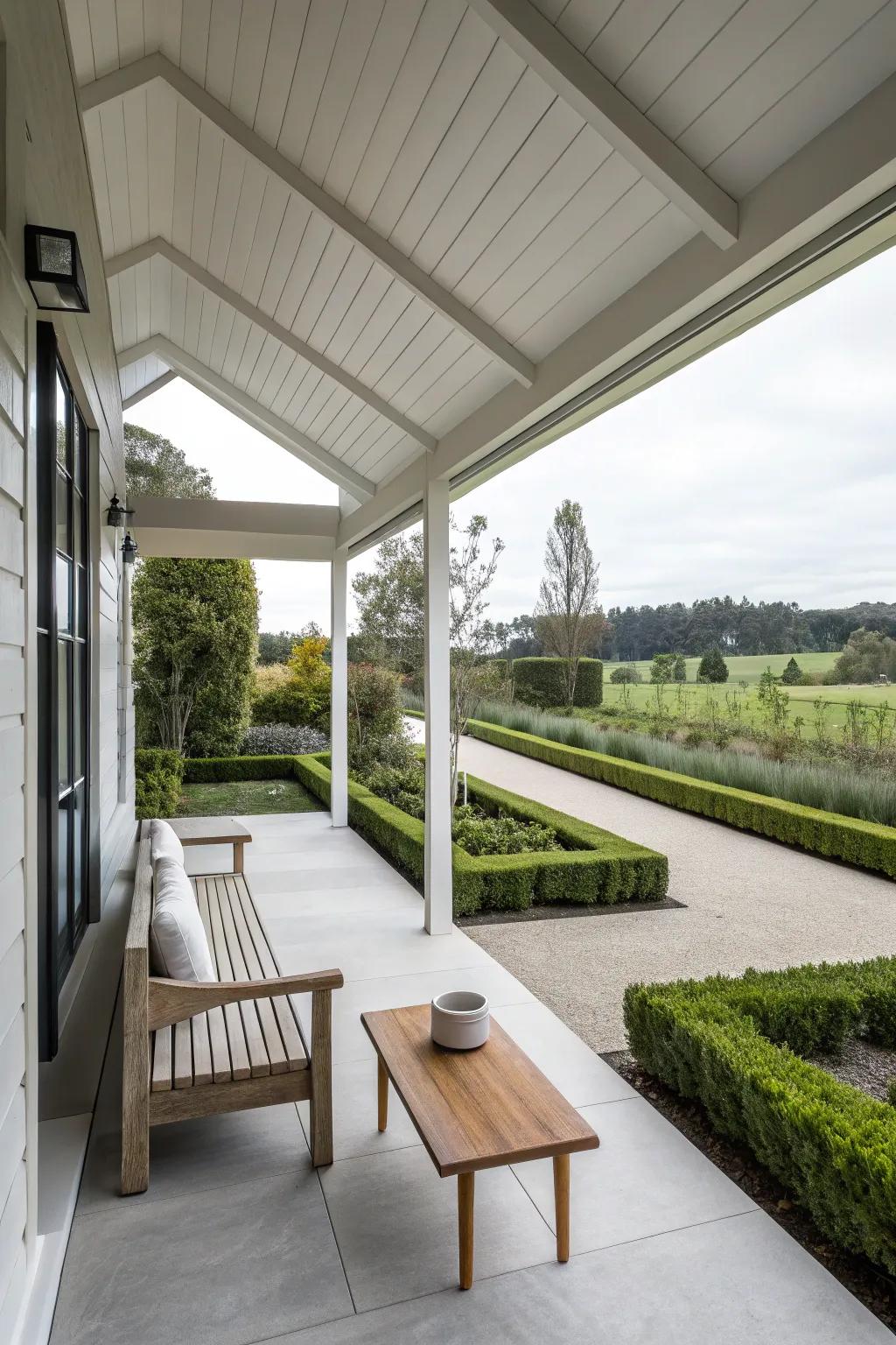 A modern gable roof porch representing simplicity and sophistication.