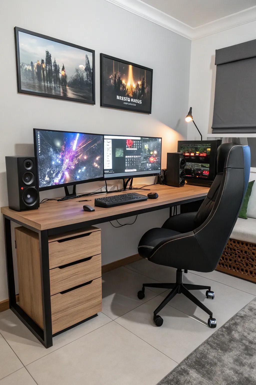 Multiple displays create a vast gaming landscape.