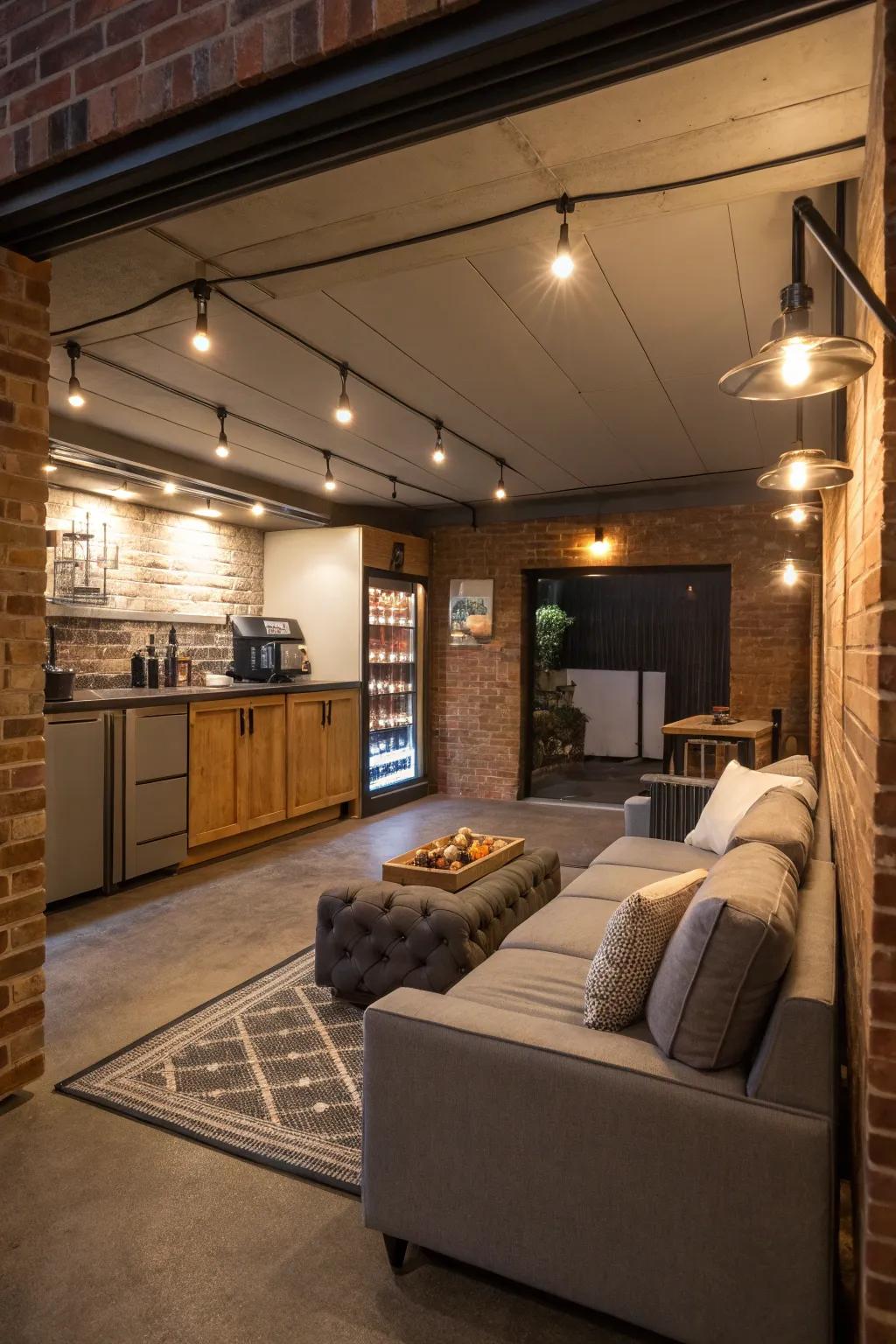 A garage that also serves as a stylish lounge for socializing.