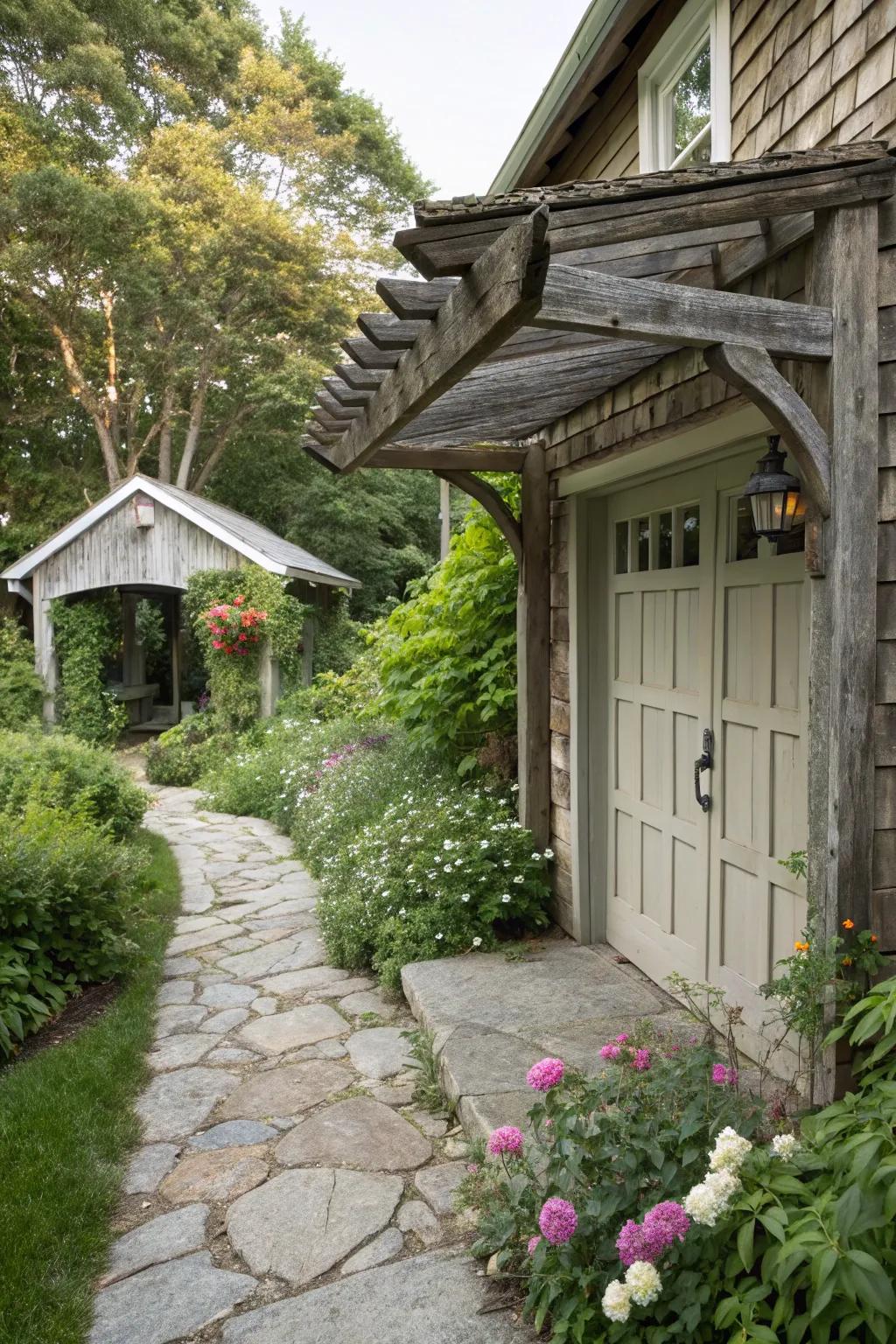 Alluring rustic wooden overhead cover exuding natural charm.