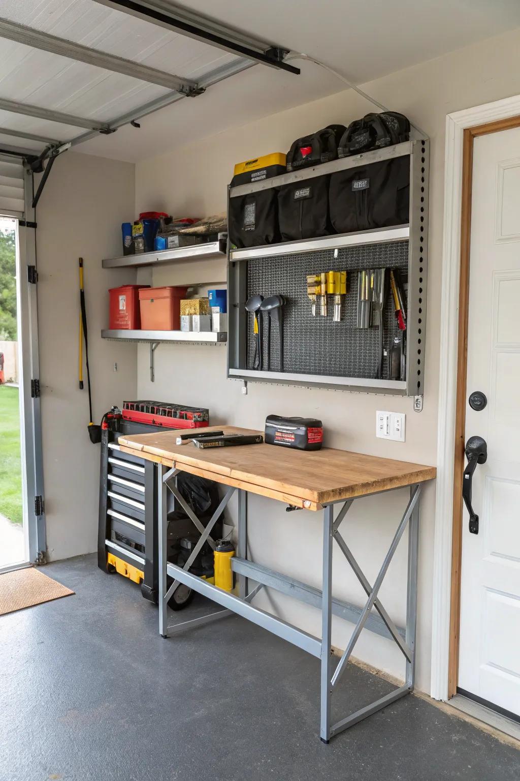Retractable work surfaces offer adaptability in limited areas.