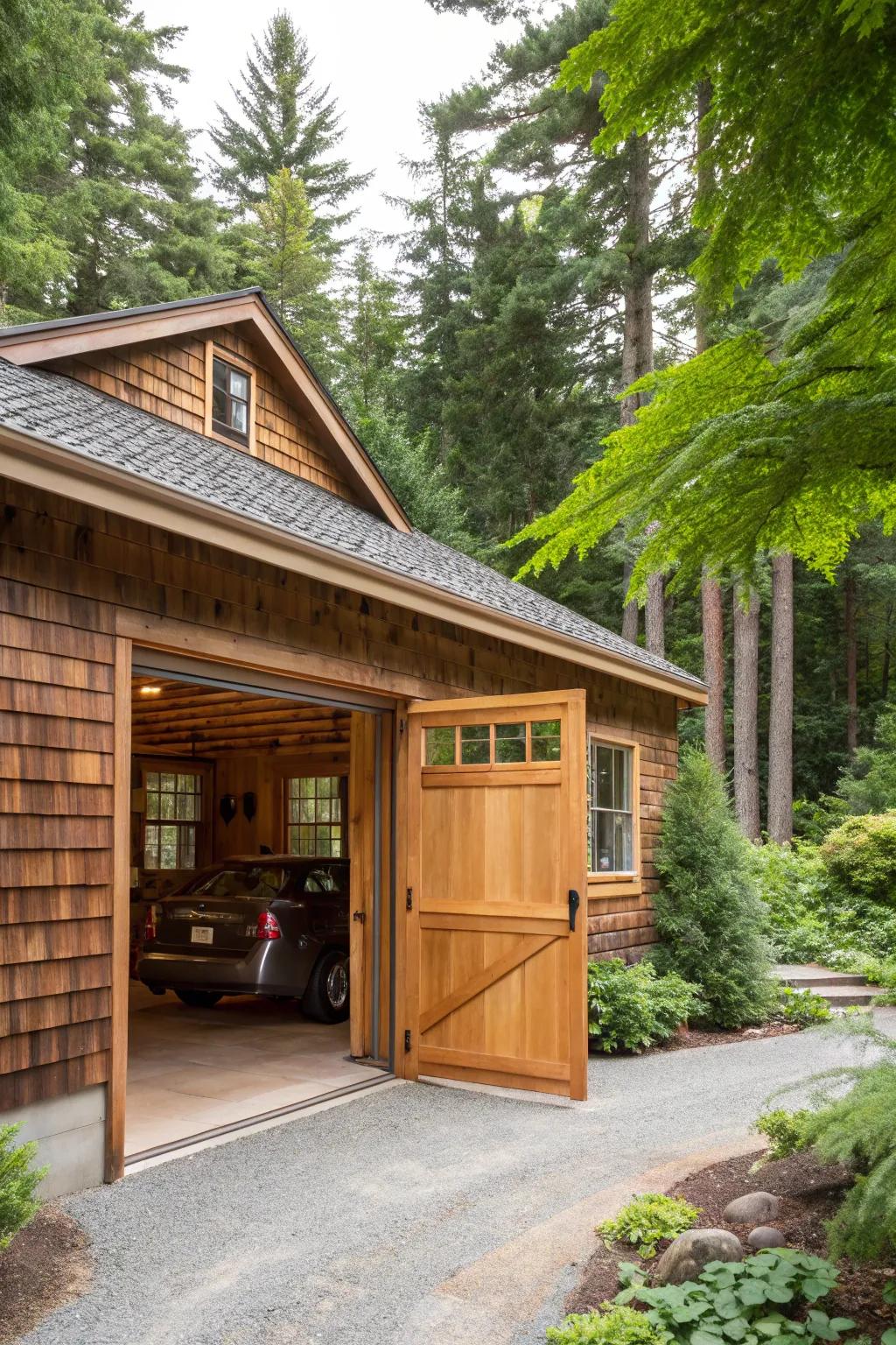 Attractive wooden garage trim that exudes warmth and charm.