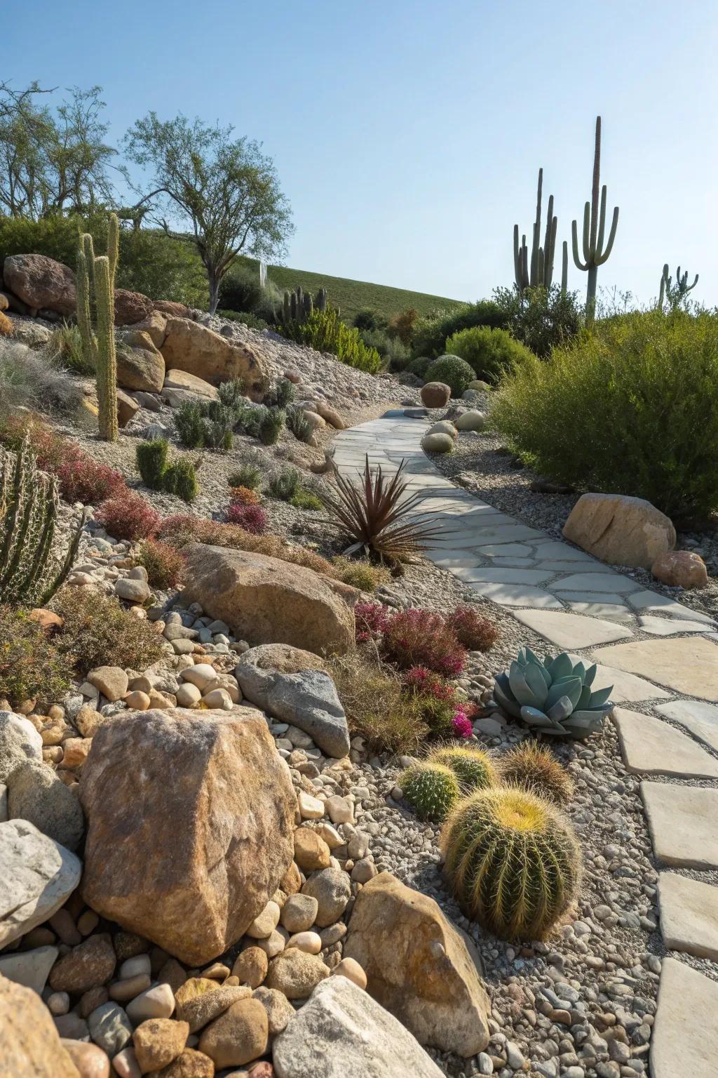 Enrich your garden's texture with a rockery enhanced by stone fragments.