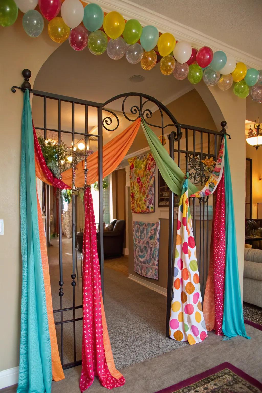 Refined textile drape on a gate.