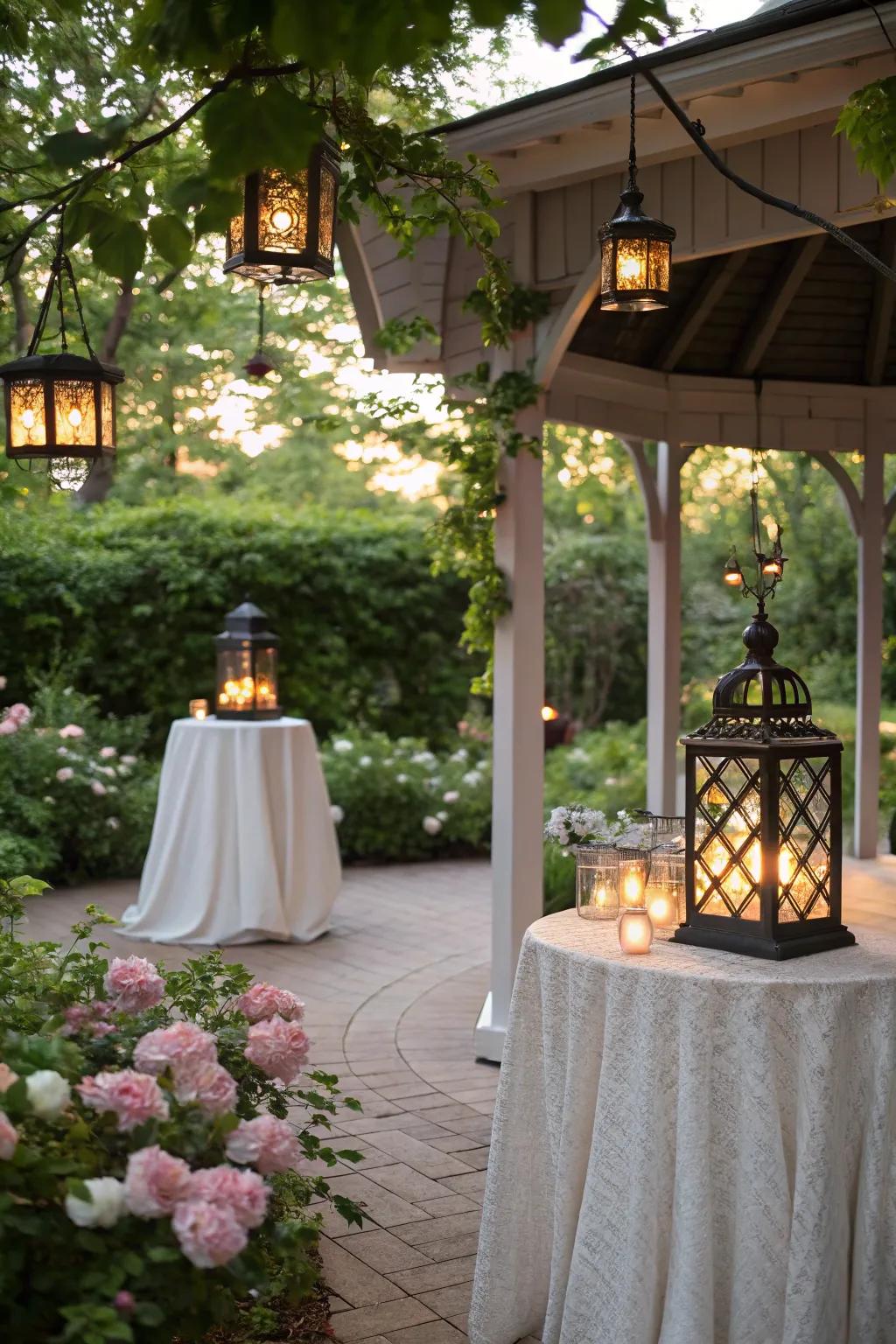 Beacons lending a quaint allure to the gazebo.