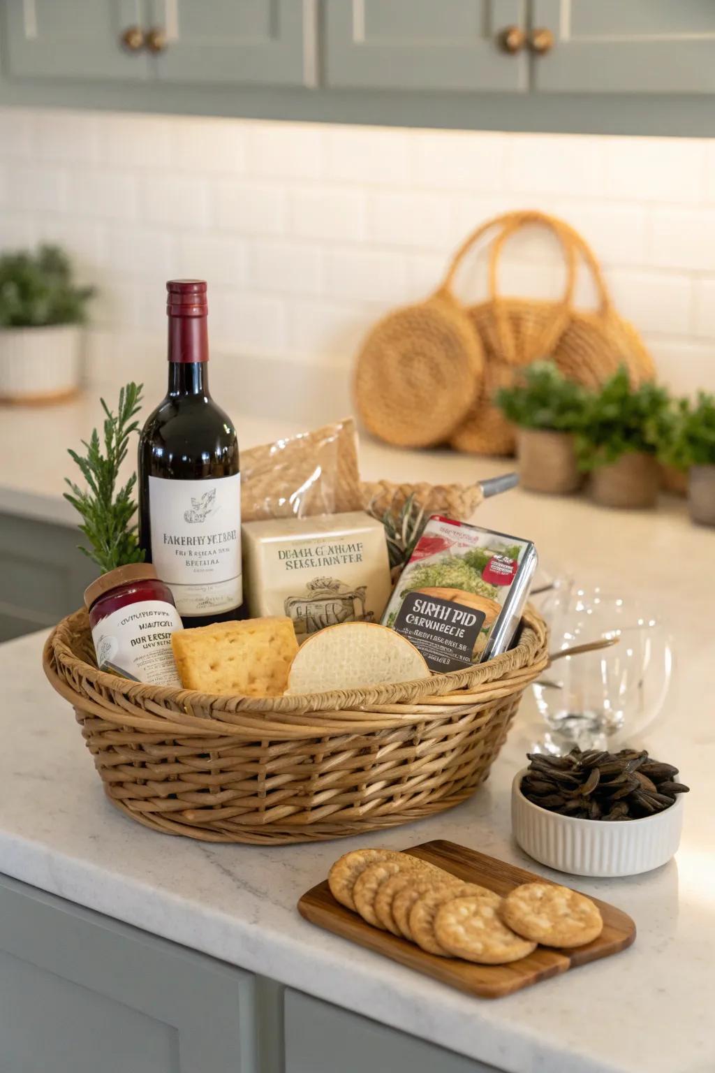 A gourmet-focused gift basket ideal for the culinary enthusiast.