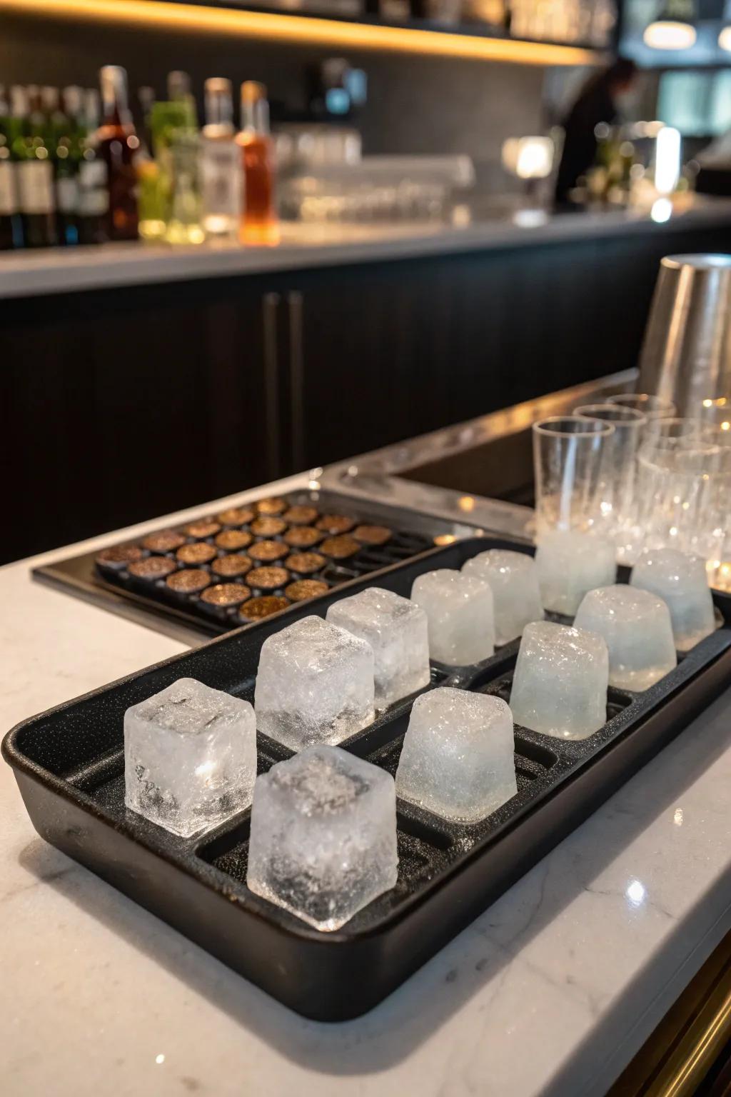 Artisanal freezing forms bring a sophisticated touch to cocktails.