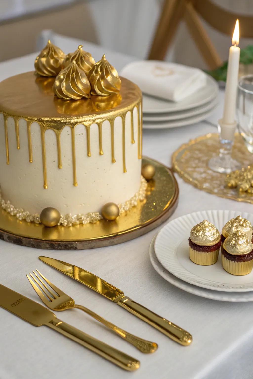 A breathtaking golden birthday cake that will be the star of the show.
