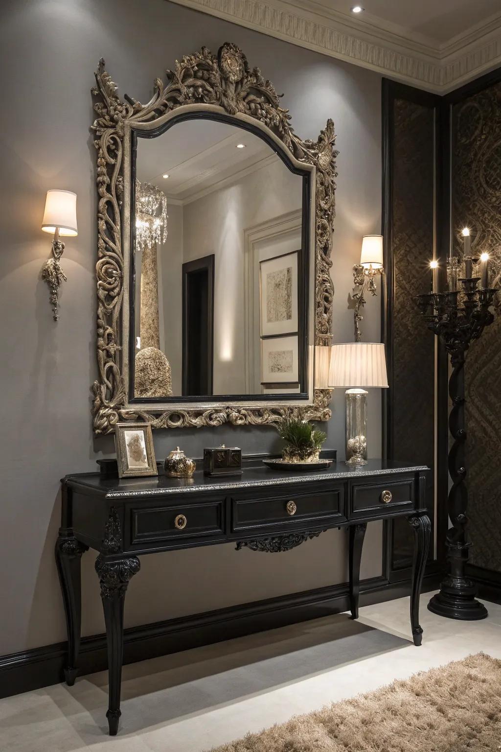 A detailed looking glass edge introduces refinement and dimension to your dressing table display.