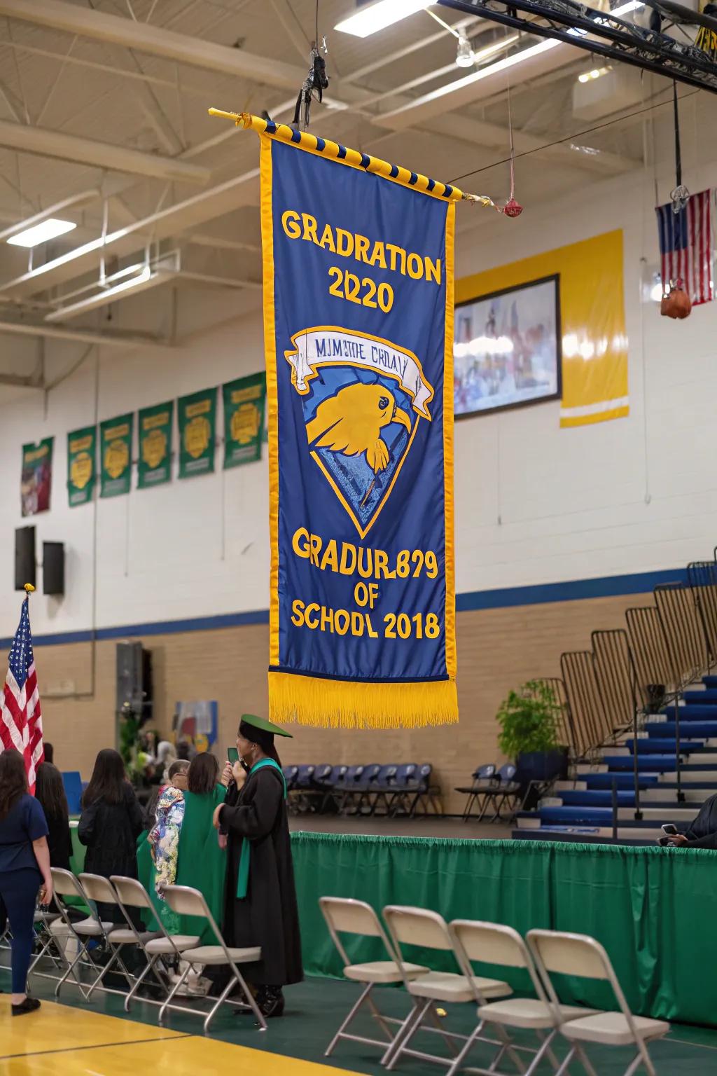 A display proudly showcasing school pride with hues and symbols.