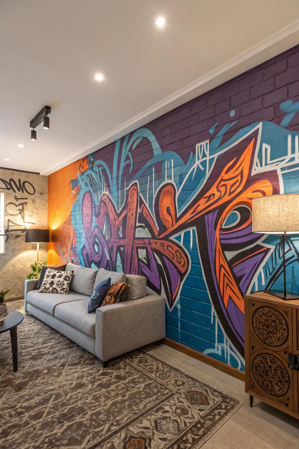 A brightly colored mural enlivening a living space