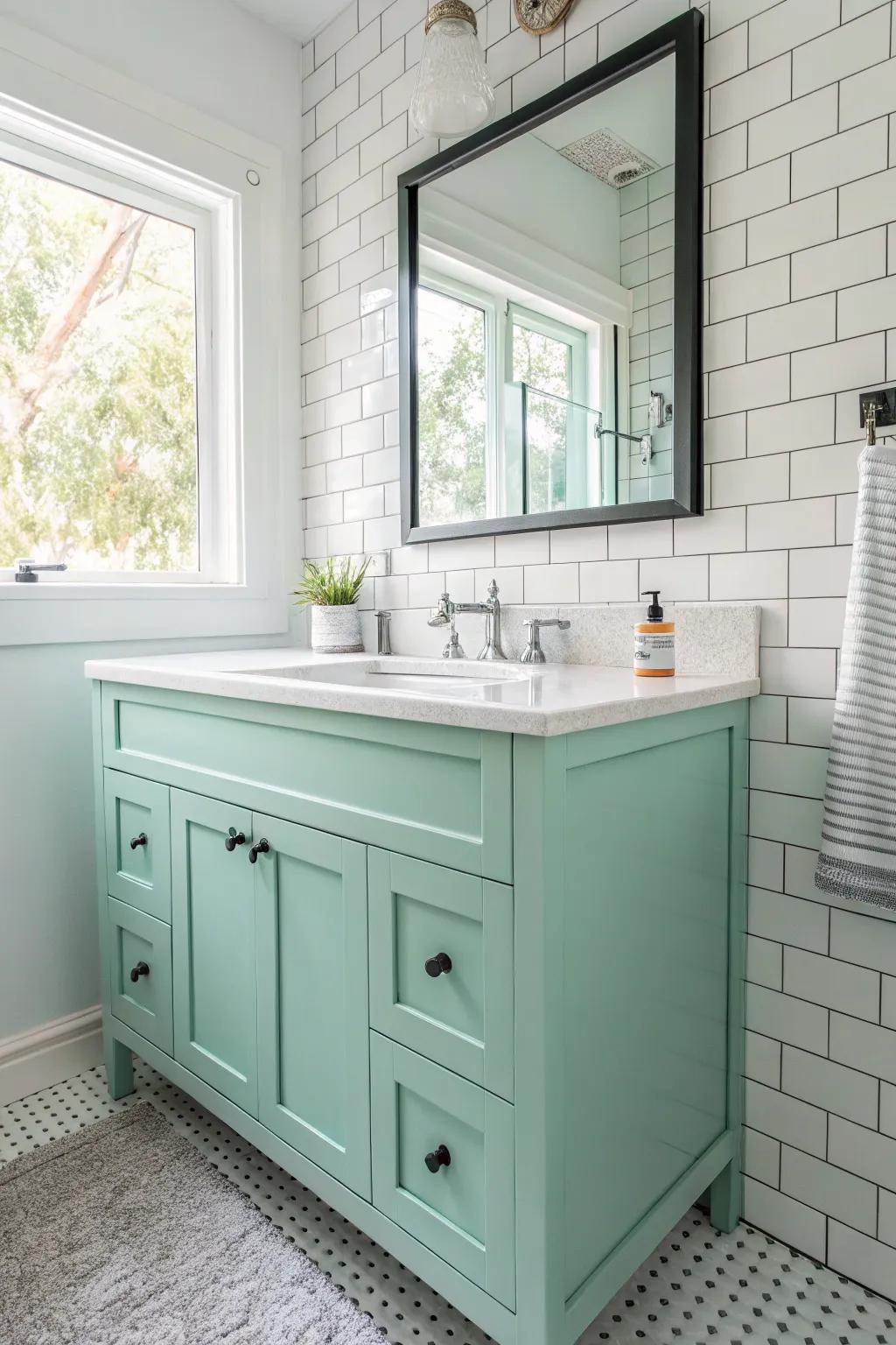 A pastel console bringing a coastal freshness into the space.