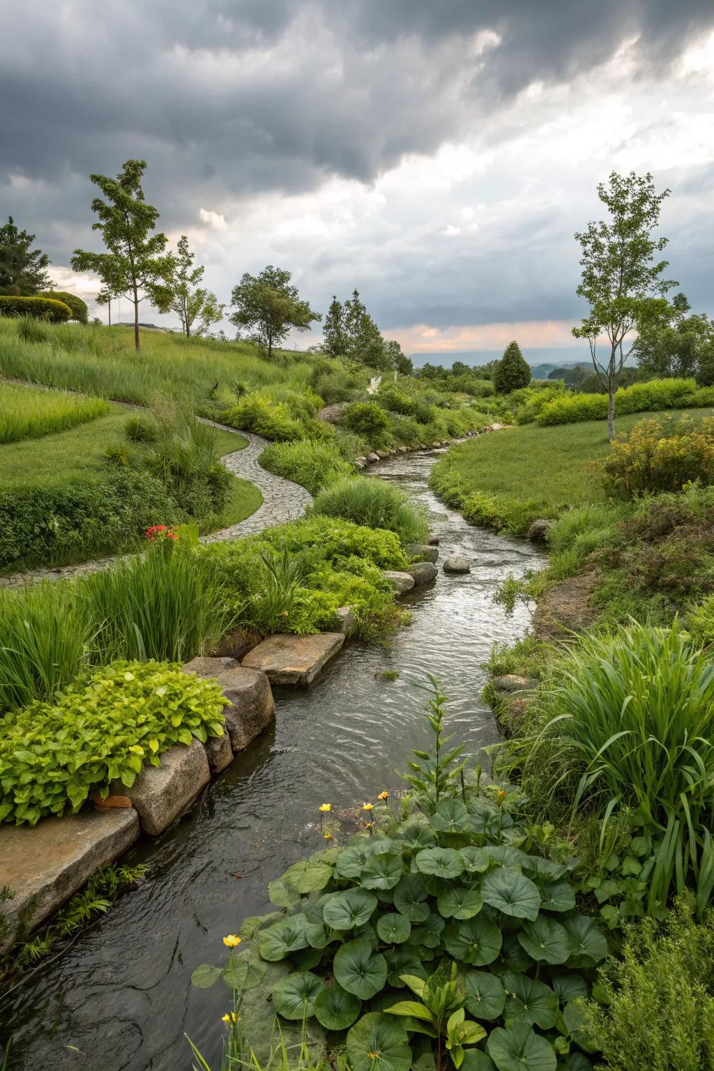 A self-sustaining rain garden, a seamless fusion of aesthetics and practicality.