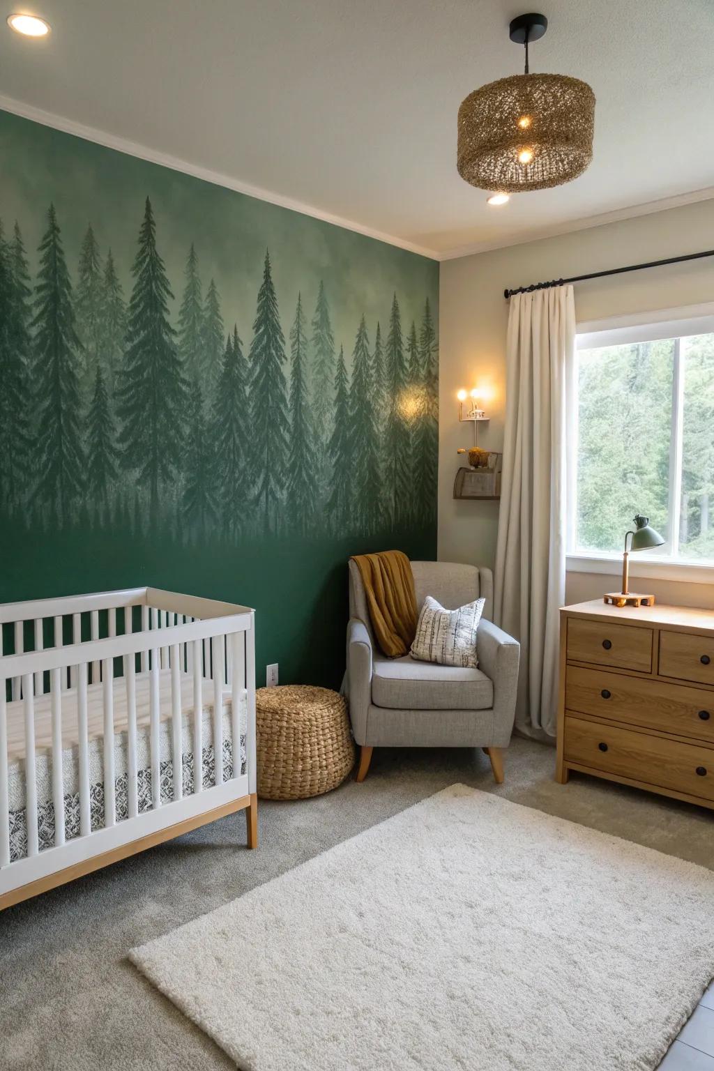 A striking focal wall painted in rich evergreen.