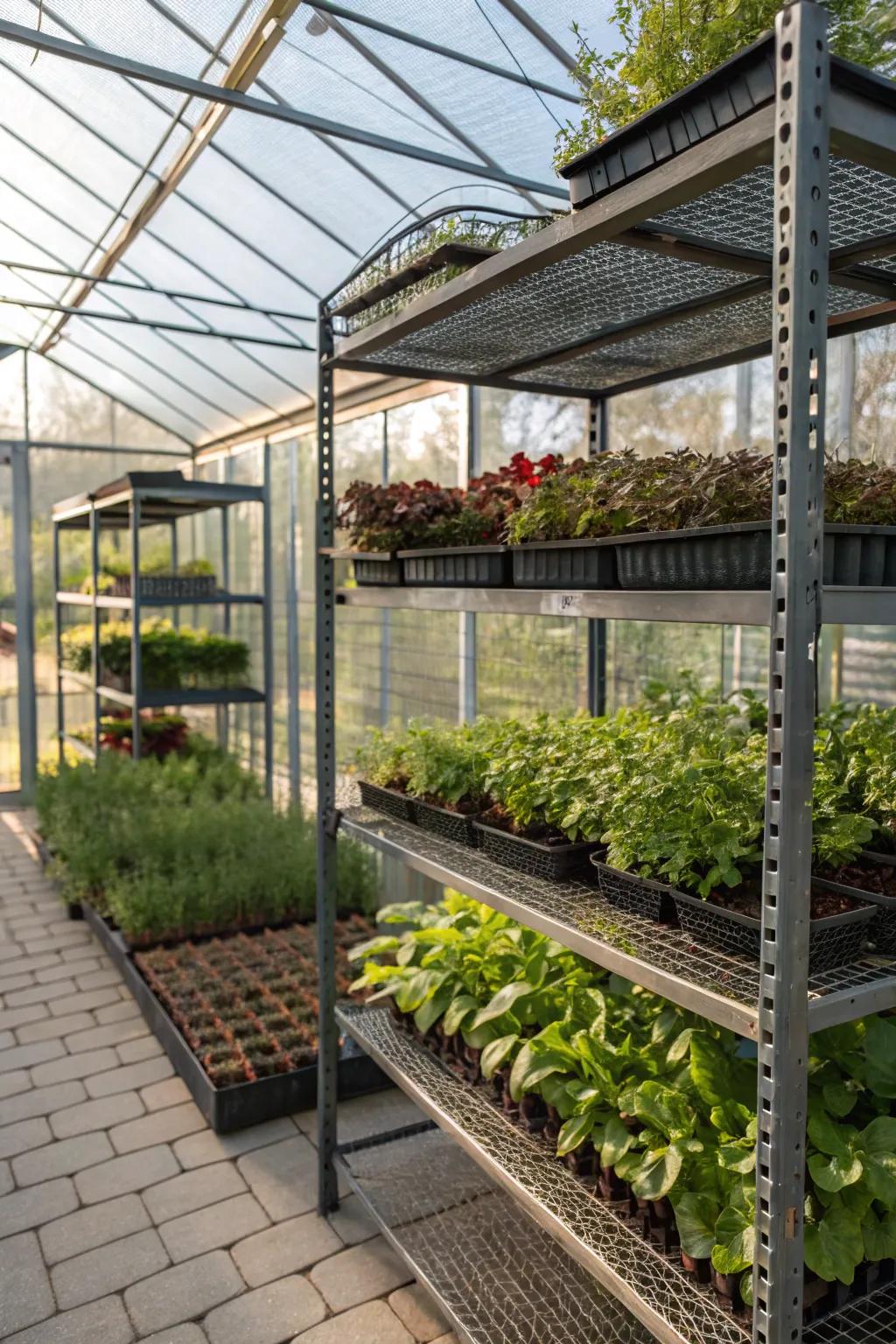 Modern wire lattice shelving designed for optimum light and air circulation.