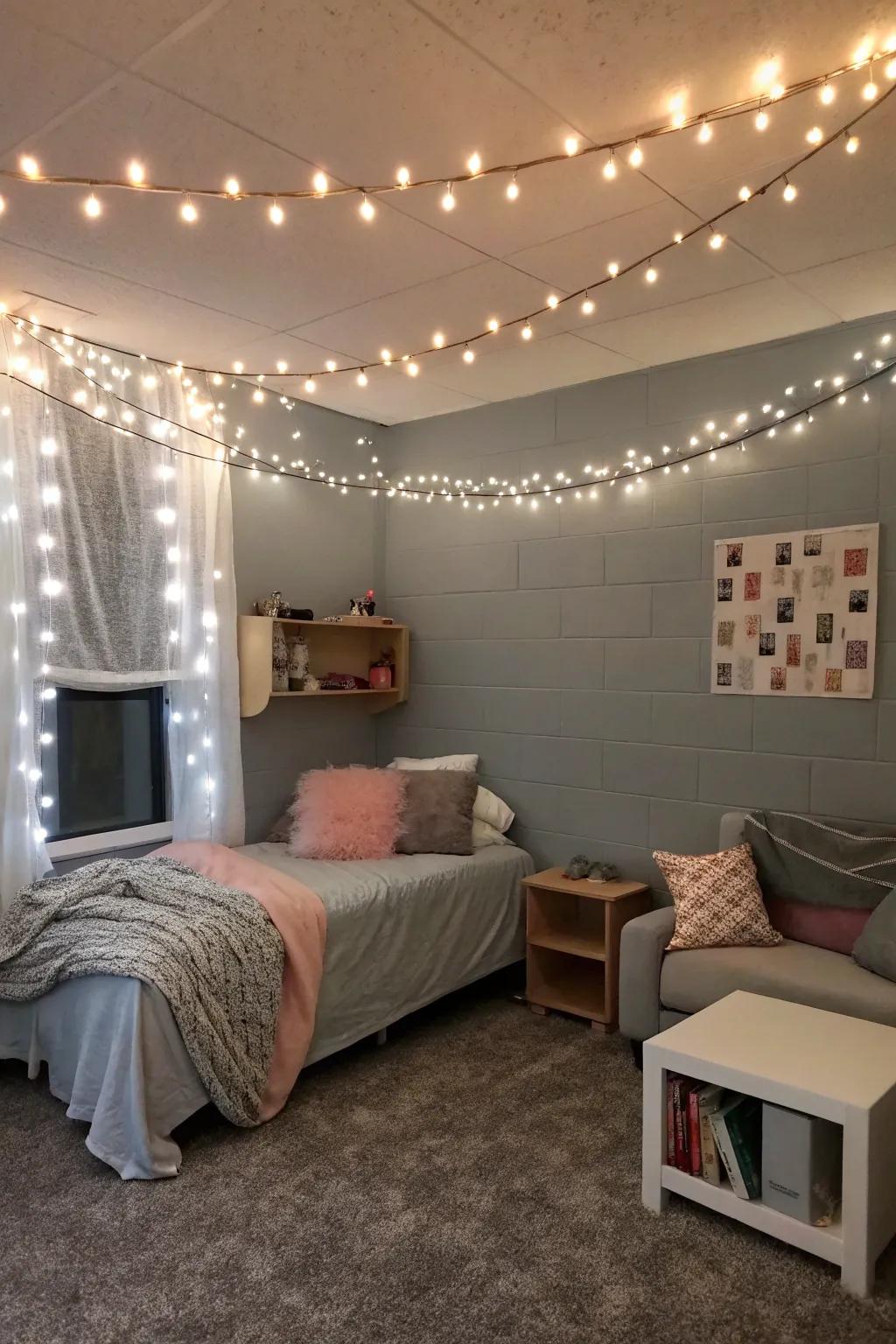 Enhance your area using warm string lights.
