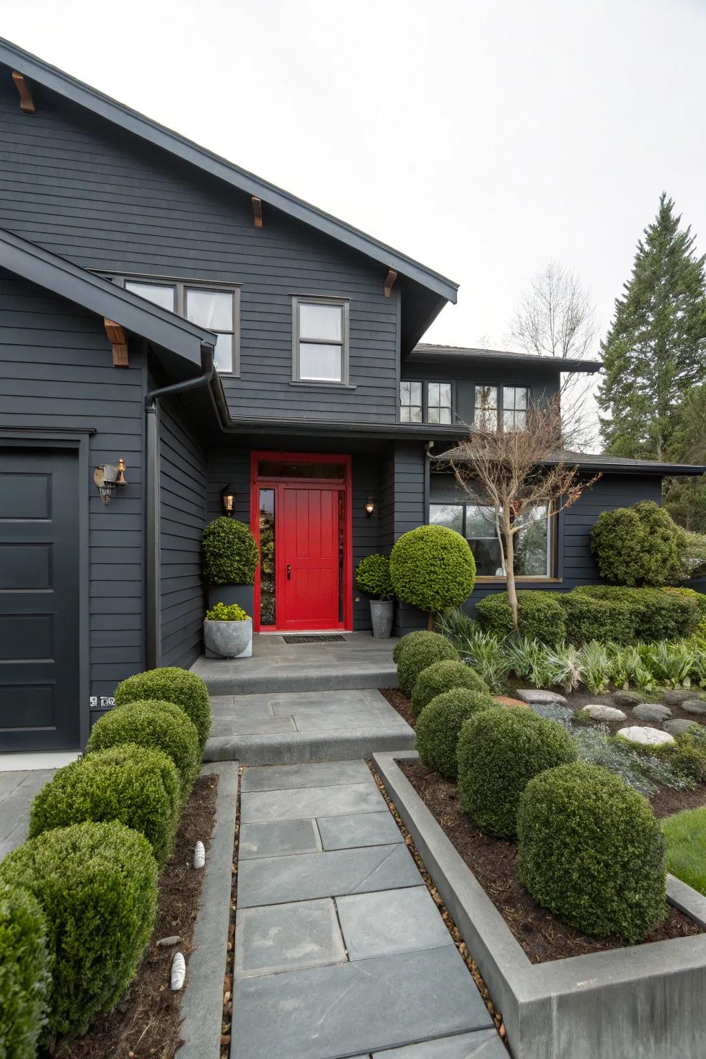 Deep grey and crimson accents fashion a striking and contemporary visual.