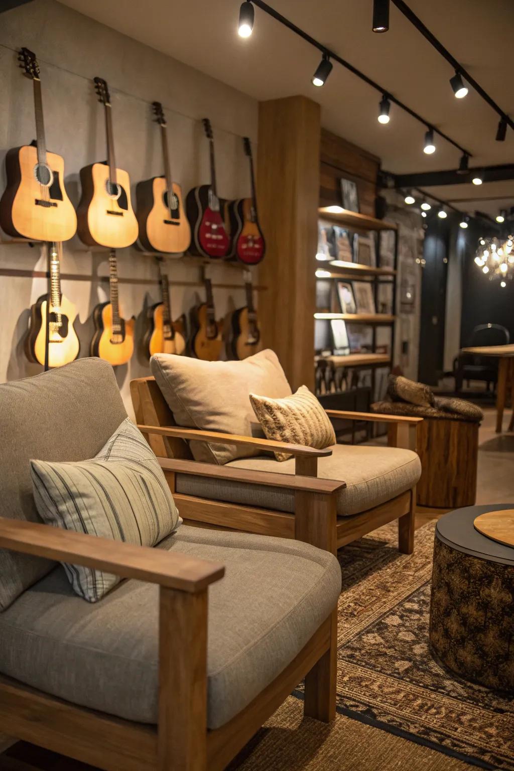 A cozy relaxation corner for listening to music.