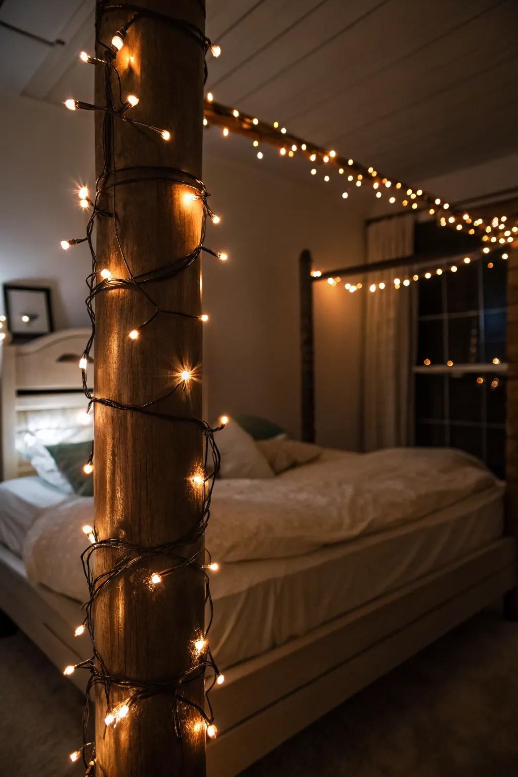 String lights cast a magical glow perfect for Halloween nights.
