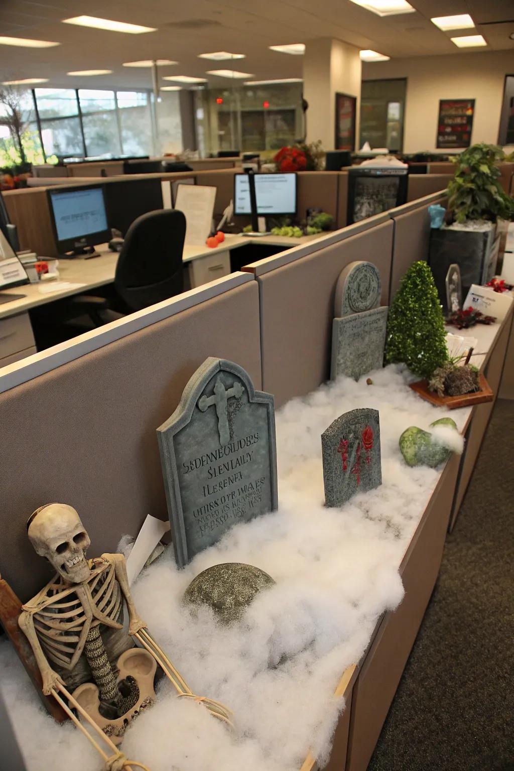 Animate a cemetery with eerie details and creative fog effects.