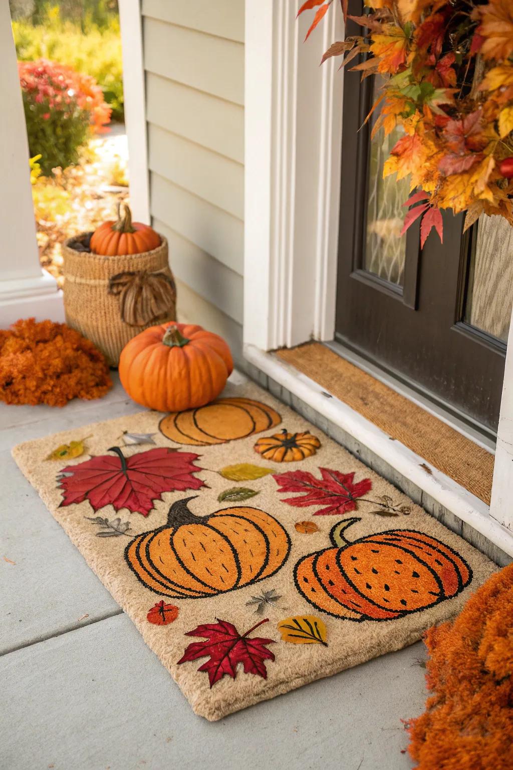 A gourd-themed entry mat brings the fall season right to your door.