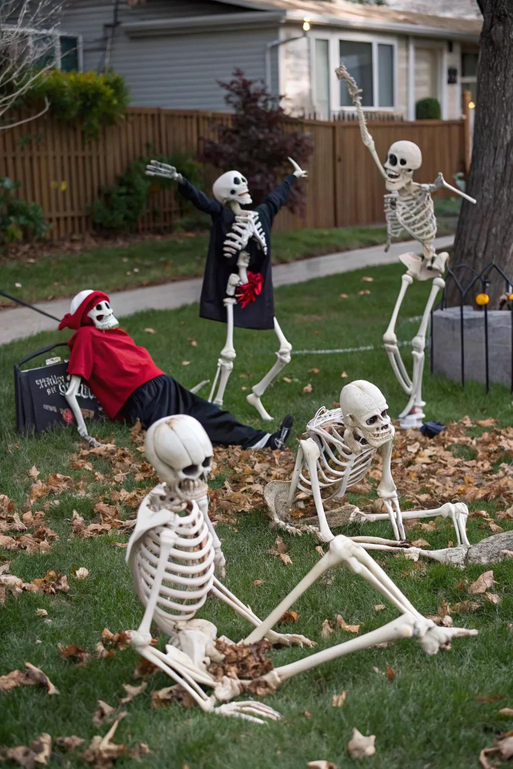 Infuse some humor into Halloween using skeletons striking funny poses.