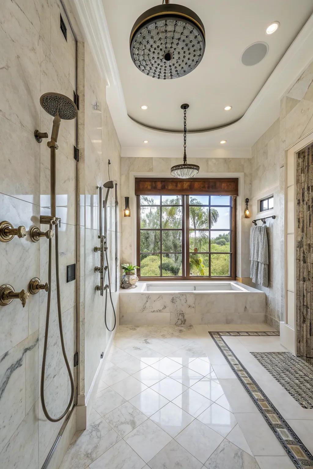 Join a shower wand with an overhead rainfall shower for a lavish sensation.
